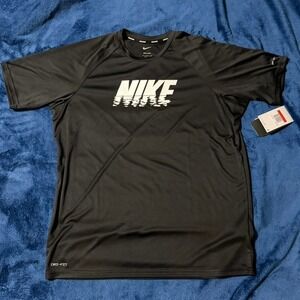 Nike Swim Rash Guard Mens Large Black NEW Dri-FiT UPF 40+ NESSD880-001